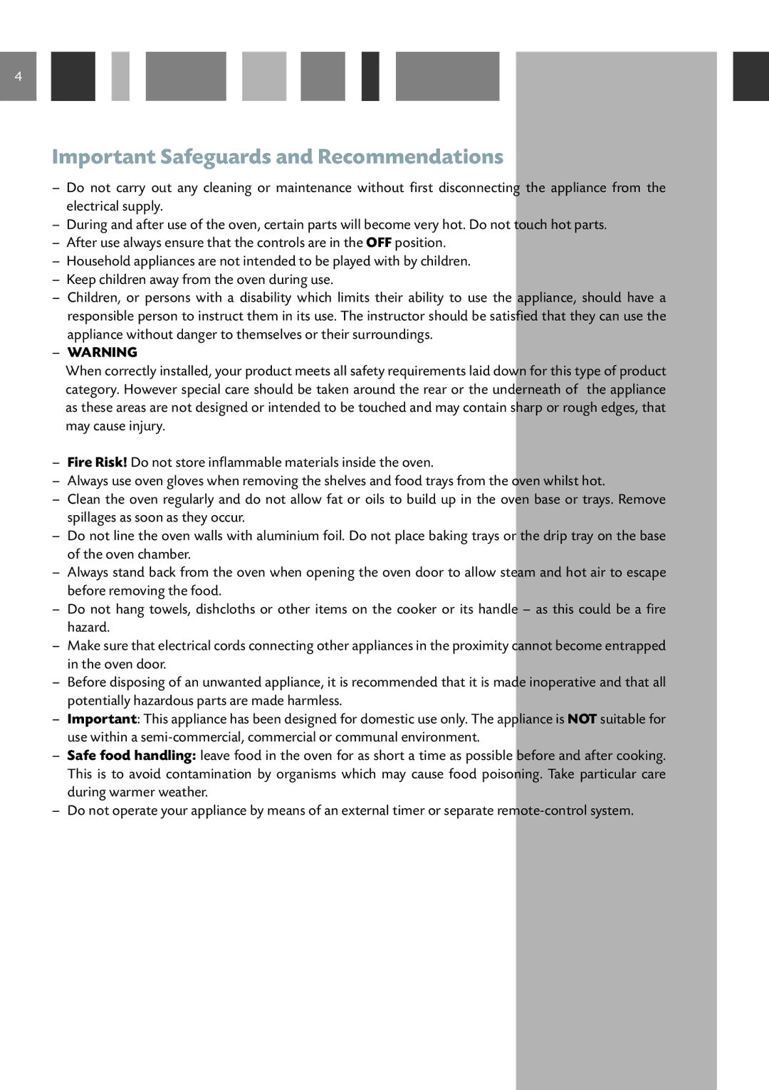 CDA 6V6, 6Z6, 6Q6 manual Important Safeguards and Recommendations,  Warning 